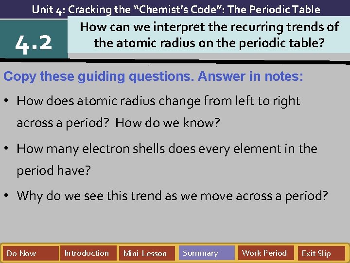Unit 4 Cracking the Chemists Code The Periodic