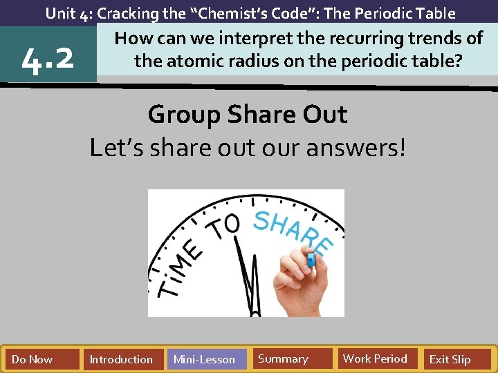 Unit 4: Cracking the “Chemist’s Code”: The Periodic Table 4. 2 How can we Unit 4: Cracking the “Chemist’s Code”: The Periodic Table 4. 2 How can we
