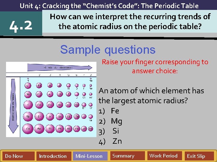 Unit 4: Cracking the “Chemist’s Code”: The Periodic Table 4. 2 How can we Unit 4: Cracking the “Chemist’s Code”: The Periodic Table 4. 2 How can we