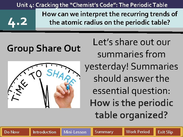 Unit 4: Cracking the “Chemist’s Code”: The Periodic Table 4. 2 How can we Unit 4: Cracking the “Chemist’s Code”: The Periodic Table 4. 2 How can we