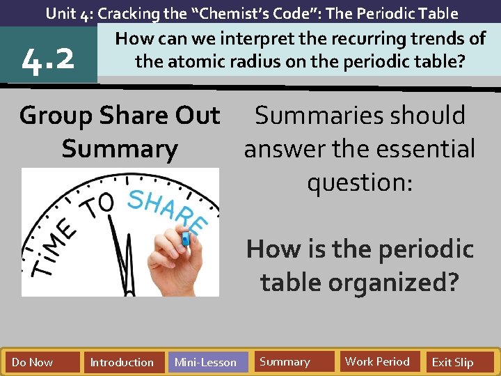 Unit 4: Cracking the “Chemist’s Code”: The Periodic Table 4. 2 How can we Unit 4: Cracking the “Chemist’s Code”: The Periodic Table 4. 2 How can we