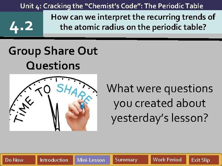 Unit 4: Cracking the “Chemist’s Code”: The Periodic Table 4. 2 How can we Unit 4: Cracking the “Chemist’s Code”: The Periodic Table 4. 2 How can we