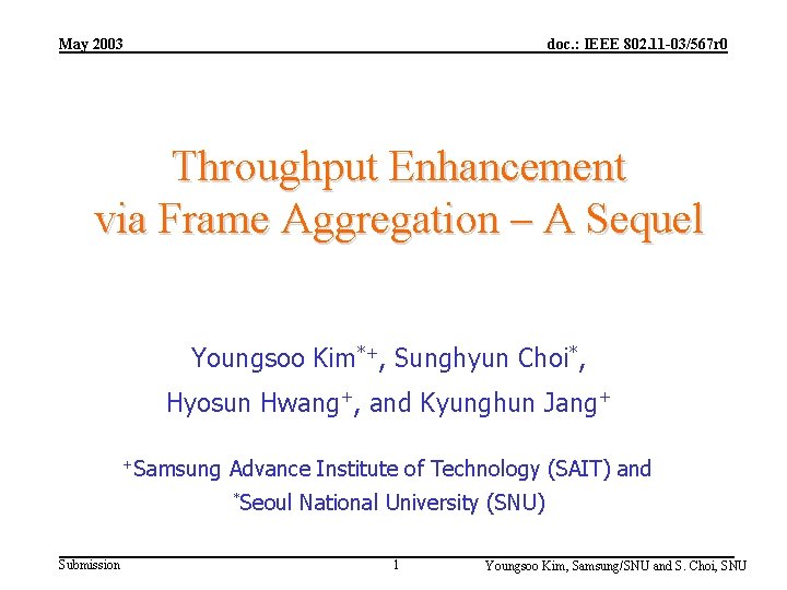 May 2003 doc. : IEEE 802. 11 -03/567 r 0 Throughput Enhancement via Frame
