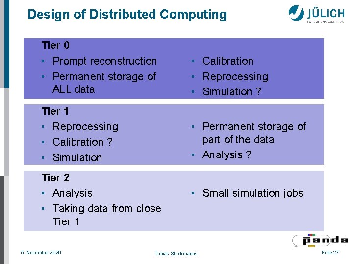 Design of Distributed Computing Tier 0 • Prompt reconstruction • Permanent storage of ALL