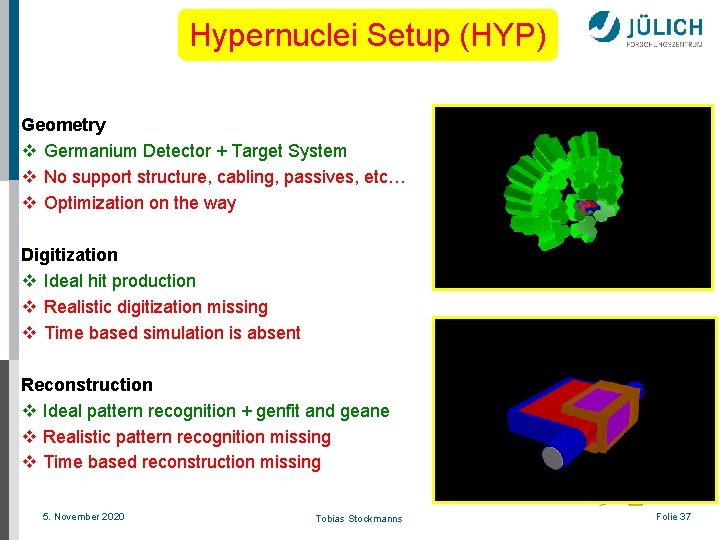 Hypernuclei Setup (HYP) Geometry v Germanium Detector + Target System v No support structure,