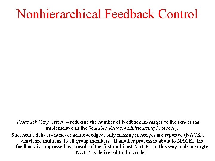Nonhierarchical Feedback Control Feedback Suppression – reducing the number of feedback messages to the Nonhierarchical Feedback Control Feedback Suppression – reducing the number of feedback messages to the