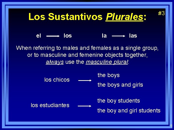 Los Sustantivos Plurales: el los la #3 las When referring to males and females