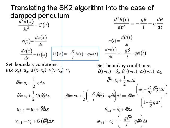 Translating the SK 2 algorithm into the case of damped pendulum Set boundary conditions: