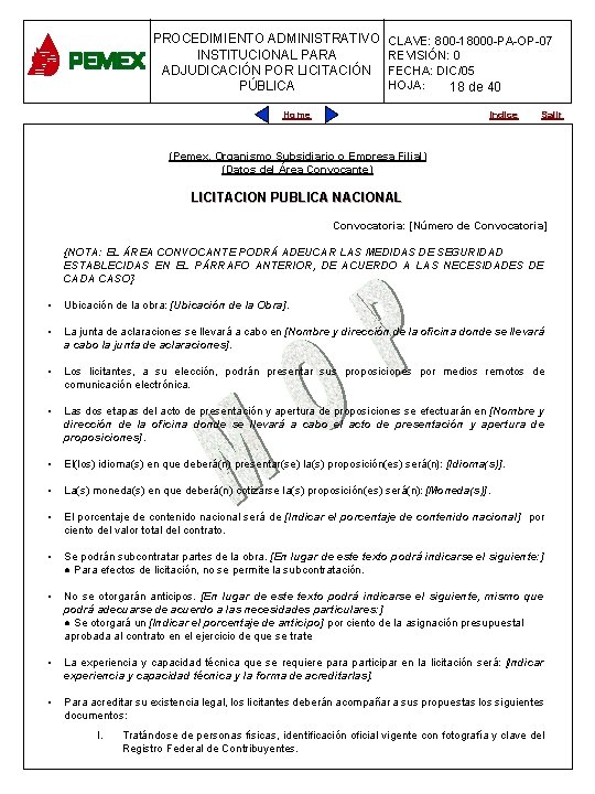 PROCEDIMIENTO ADMINISTRATIVO CLAVE: 800 -18000 -PA-OP-07 PROCEDIMIENTO ADMINISTRATIVO INSTITUCIONAL PARA REVISIÓN: 0 PARA PLANEACIÓN