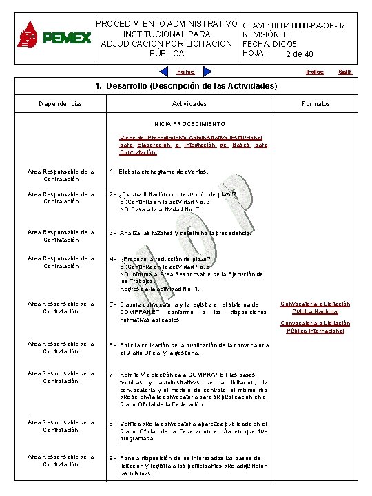 PROCEDIMIENTO ADMINISTRATIVO CLAVE: 800 -18000 -PA-OP-07 PROCEDIMIENTO ADMINISTRATIVO INSTITUCIONAL PARA REVISIÓN: 0 PARA PLANEACIÓN