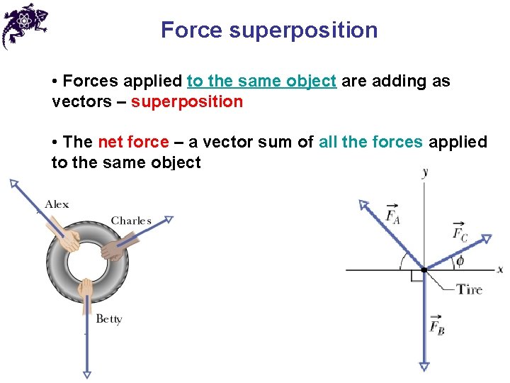 Force superposition • Forces applied to the same object are adding as vectors –