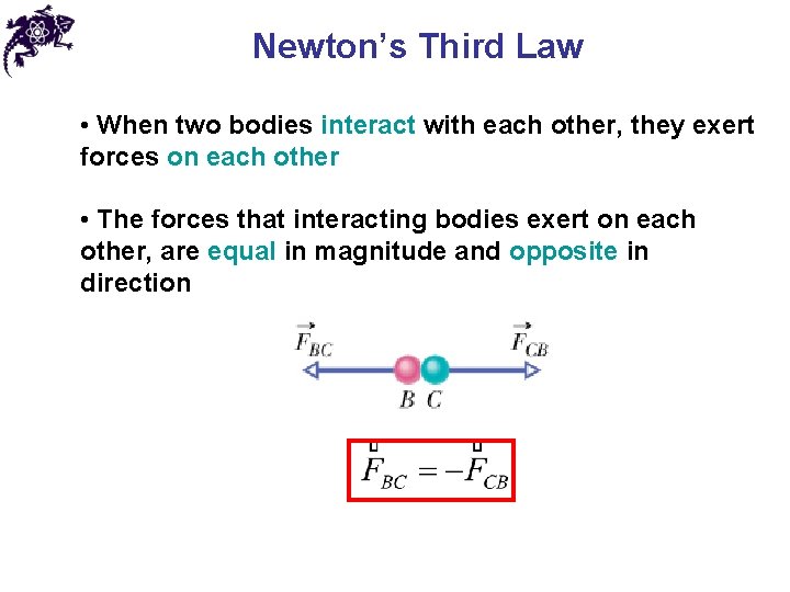 Newton’s Third Law • When two bodies interact with each other, they exert forces