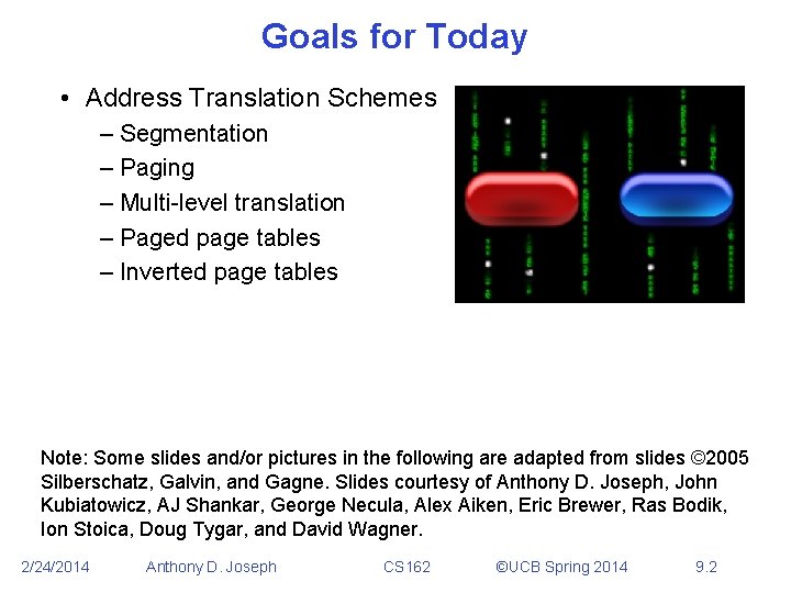 Goals for Today • Address Translation Schemes – Segmentation – Paging – Multi-level translation
