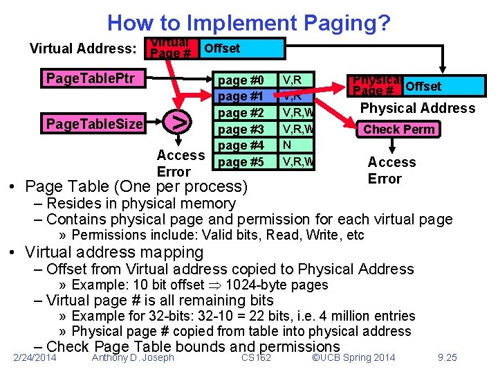 How to Implement Paging? Virtual Address: Page # Offset Page. Table. Ptr Page. Table.