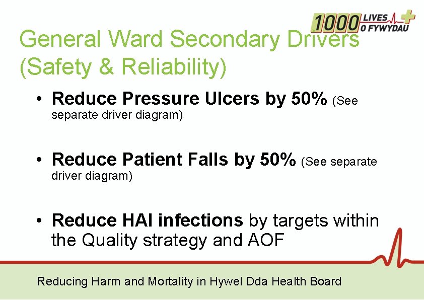 General Ward Secondary Drivers (Safety & Reliability) • Reduce Pressure Ulcers by 50% (See General Ward Secondary Drivers (Safety & Reliability) • Reduce Pressure Ulcers by 50% (See