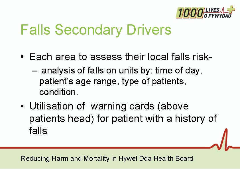Falls Secondary Drivers • Each area to assess their local falls risk– analysis of Falls Secondary Drivers • Each area to assess their local falls risk– analysis of