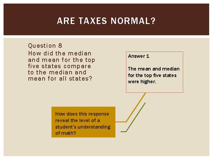 ARE TAXES NORMAL? Question 8 How did the median and mean for the top