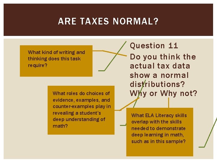 ARE TAXES NORMAL? What kind of writing and thinking does this task require? What