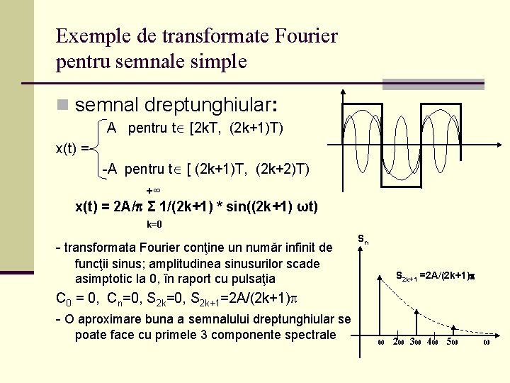 Exemple de transformate Fourier pentru semnale simple n semnal dreptunghiular: A pentru t [2