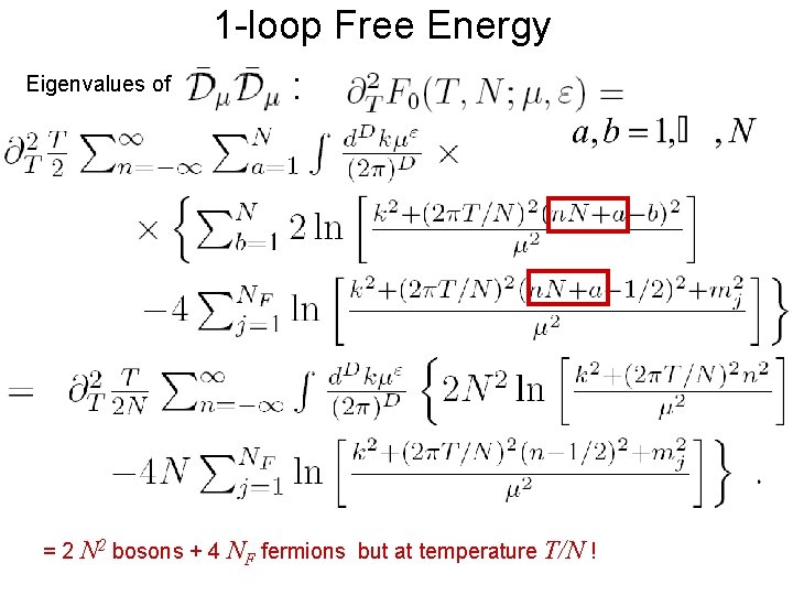 1 -loop Free Energy Eigenvalues of : = 2 N 2 bosons + 4