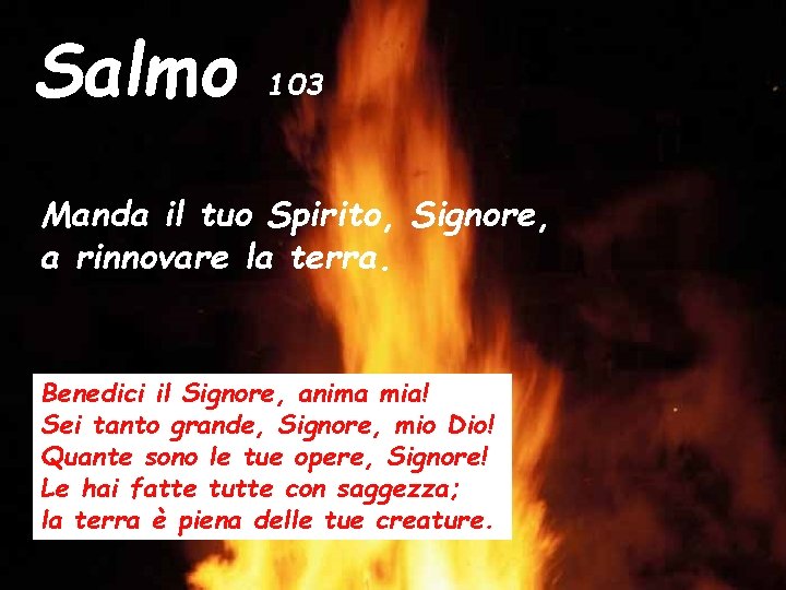 Salmo 103 Manda il tuo Spirito, Signore, a rinnovare la terra. Benedici il Signore,