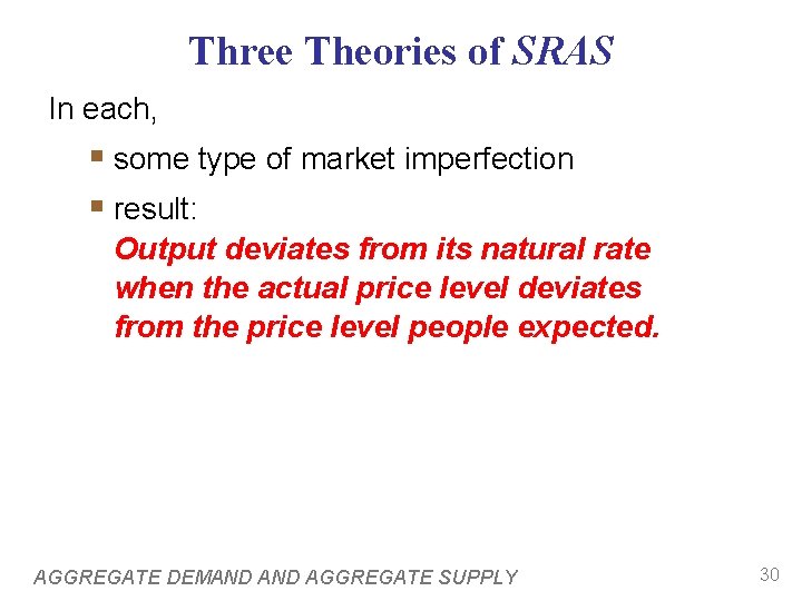 Three Theories of SRAS In each, § some type of market imperfection § result: