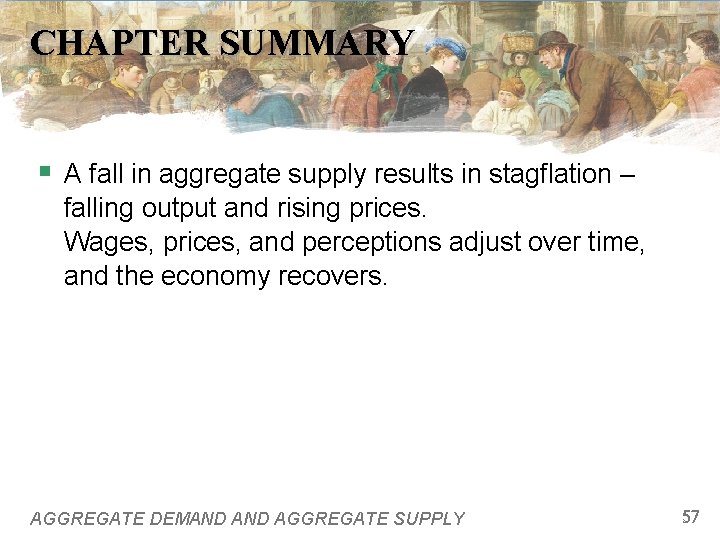 CHAPTER SUMMARY § A fall in aggregate supply results in stagflation – falling output