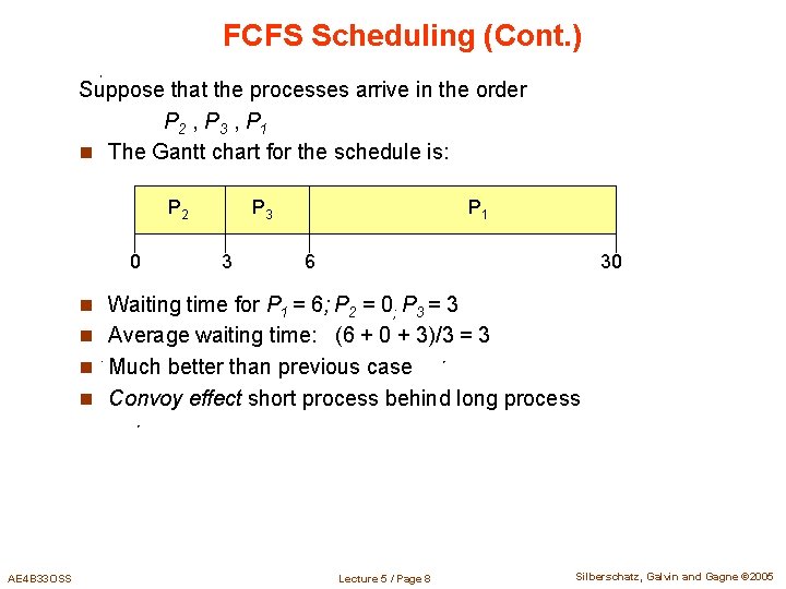 FCFS Scheduling (Cont. ) Suppose that the processes arrive in the order P 2
