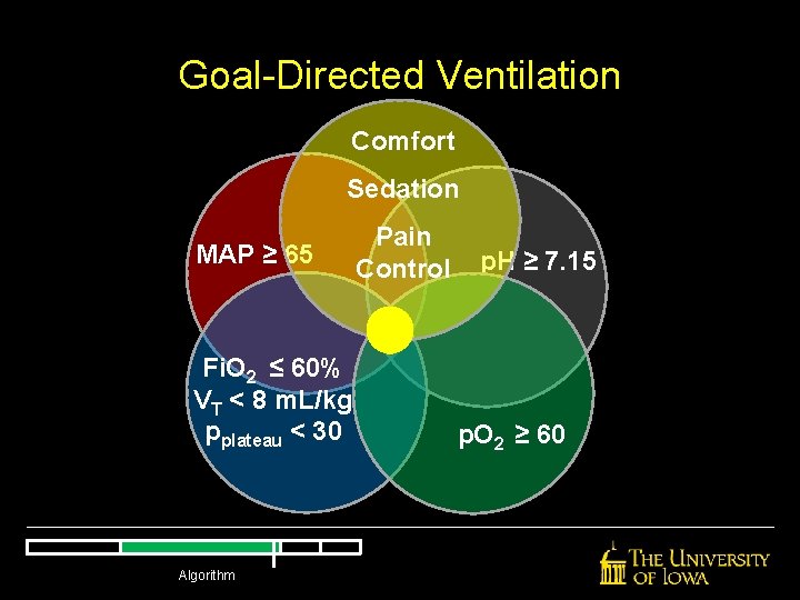 Goal-Directed Ventilation Comfort Sedation MAP ≥ 65 Fi. O 2 ≤ 60% VT < Goal-Directed Ventilation Comfort Sedation MAP ≥ 65 Fi. O 2 ≤ 60% VT <