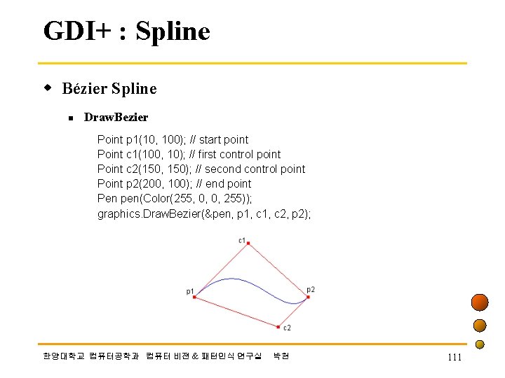 GDI+ : Spline w Bézier Spline n Draw. Bezier Point p 1(10, 100); //