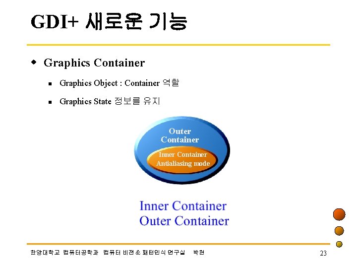 GDI+ 새로운 기능 w Graphics Container n Graphics Object : Container 역할 n Graphics