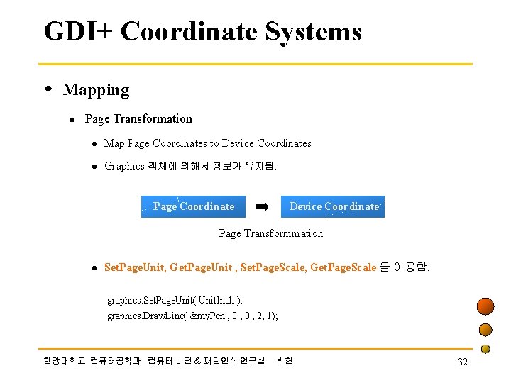 GDI+ Coordinate Systems w Mapping n Page Transformation l Map Page Coordinates to Device