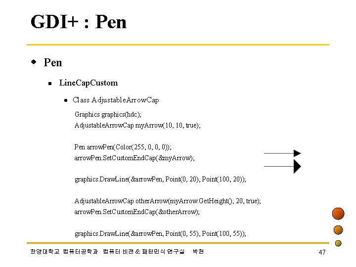 GDI+ : Pen w Pen n Line. Cap. Custom l Class Adjustable. Arrow. Cap