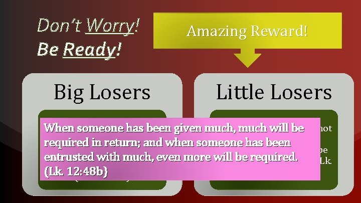 Don’t Worry! Be Ready! Amazing Reward! Yet Optial “Be. Big dressed for Losers Little