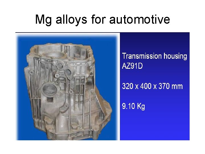 Mg alloys for automotive 