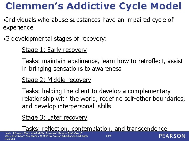 Clemmen’s Addictive Cycle Model • Individuals experience • 3 who abuse substances have an