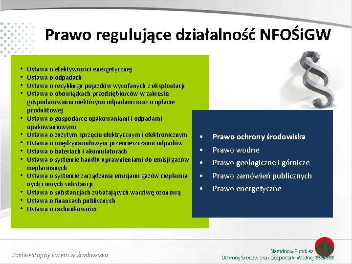 Prawo regulujące działalność NFOŚi. GW • • • • Ustawa o efektywności energetycznej Ustawa Prawo regulujące działalność NFOŚi. GW • • • • Ustawa o efektywności energetycznej Ustawa