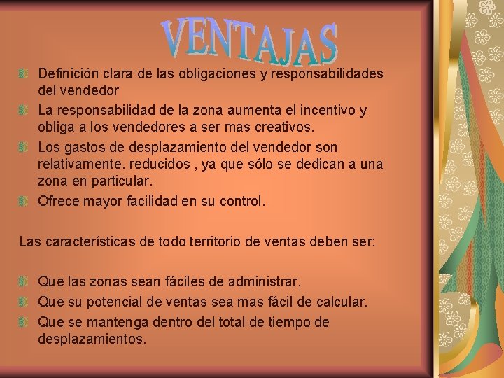 Definición clara de las obligaciones y responsabilidades del vendedor La responsabilidad de la zona