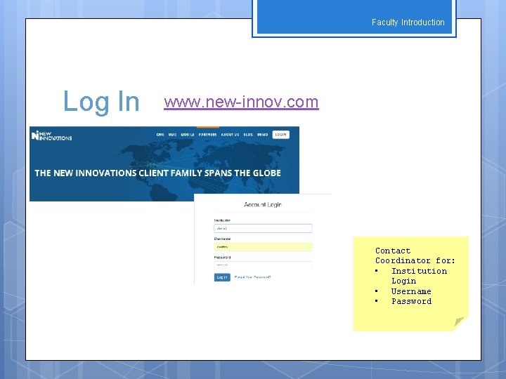 Faculty Introduction Log In www. new-innov. com Contact Coordinator for: • Institution Login •