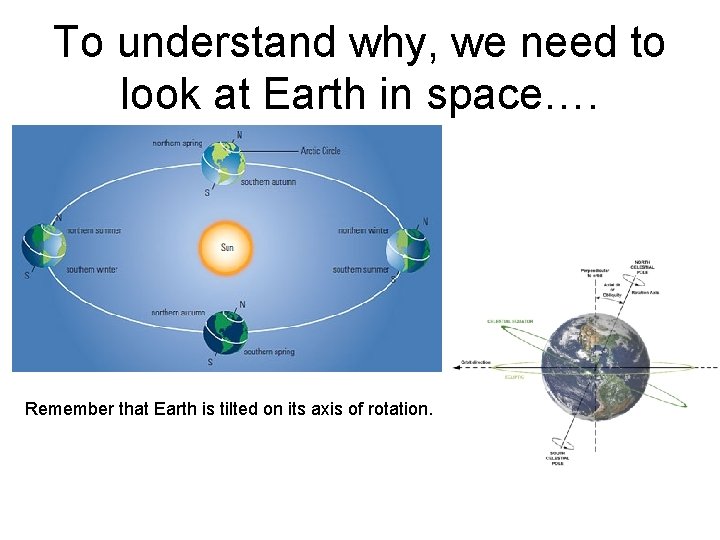 To understand why, we need to look at Earth in space…. Remember that Earth