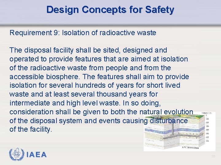 Design Concepts for Safety Requirement 9: Isolation of radioactive waste The disposal facility shall