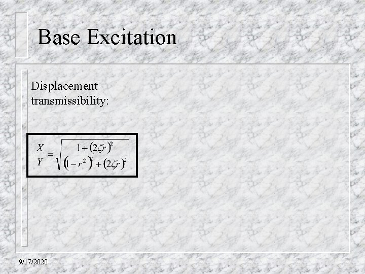 Base Excitation Displacement transmissibility: 9/17/2020 
