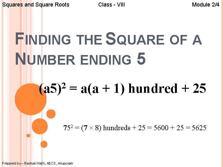 Squares and Square Roots Class - VIII Module 2/4 FINDING THE SQUARE OF A