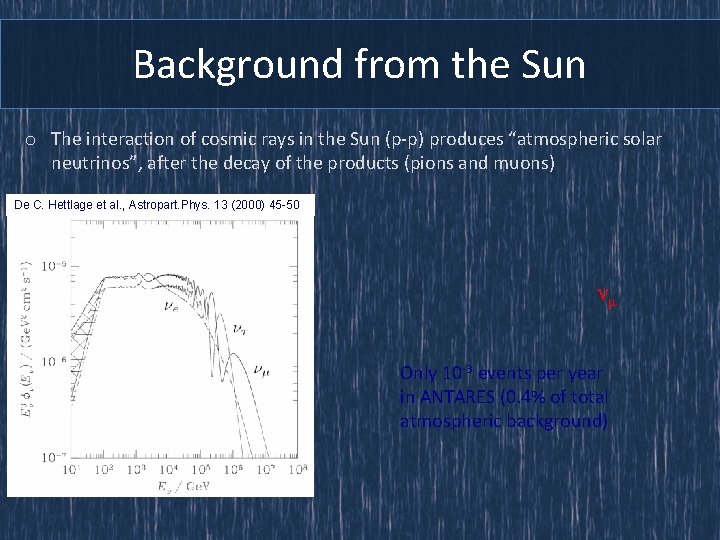 Background from the Sun o The interaction of cosmic rays in the Sun (p-p)