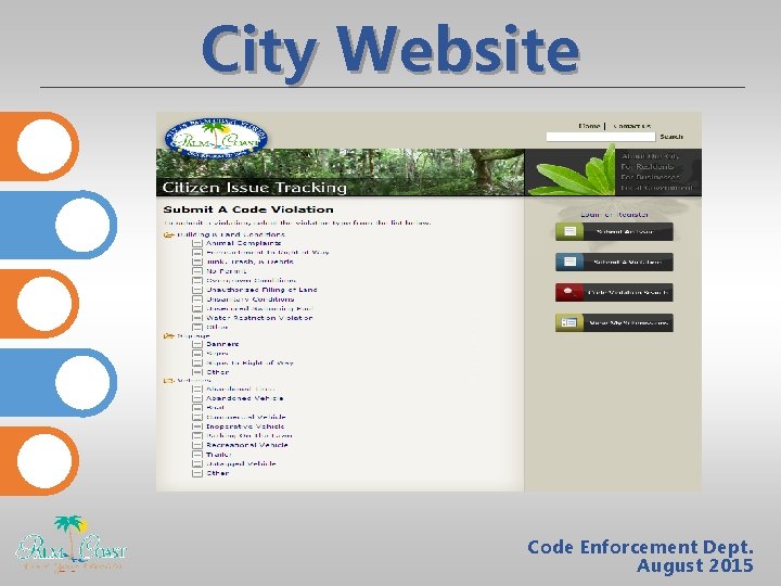 City Website Code Enforcement Dept. August 2015 