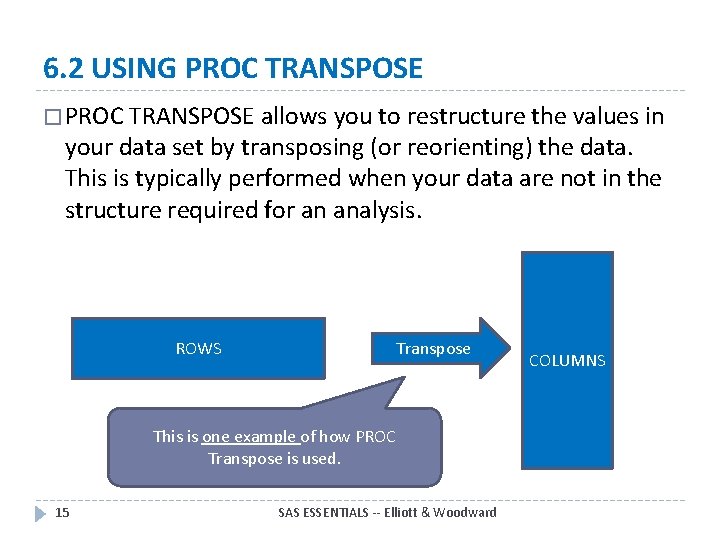 6. 2 USING PROC TRANSPOSE � PROC TRANSPOSE allows you to restructure the values