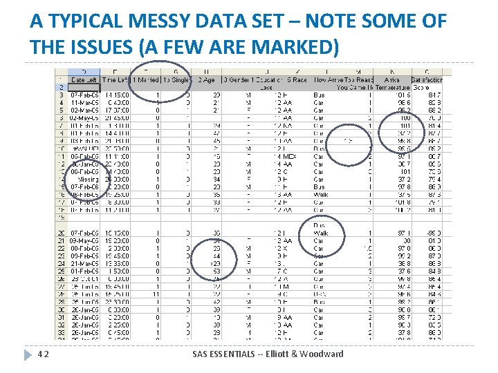 A TYPICAL MESSY DATA SET – NOTE SOME OF THE ISSUES (A FEW ARE