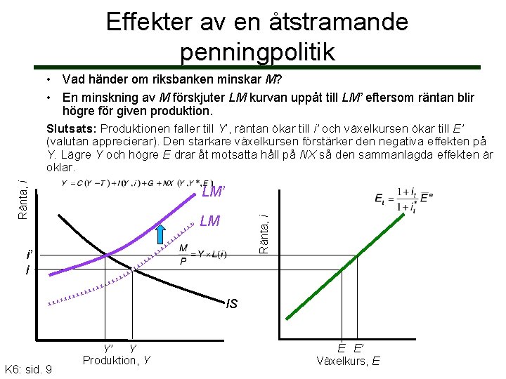 Effekter av en åtstramande penningpolitik • Vad händer om riksbanken minskar M? • En