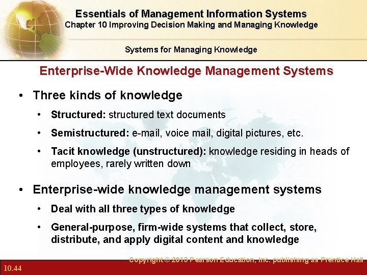 Essentials of Management Information Systems Chapter 10 Improving Decision Making and Managing Knowledge Systems