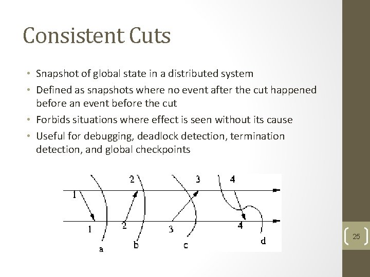 Consistent Cuts • Snapshot of global state in a distributed system • Defined as Consistent Cuts • Snapshot of global state in a distributed system • Defined as